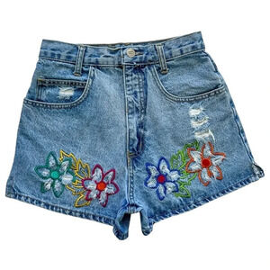 Vintage 90’s Nada Nuff Embroidered Denim Shorts